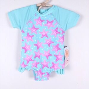Floatimini Swimsuit Baby 3M Aqua Blue Pink Starfish UPF‎ 50+ Rash Guard